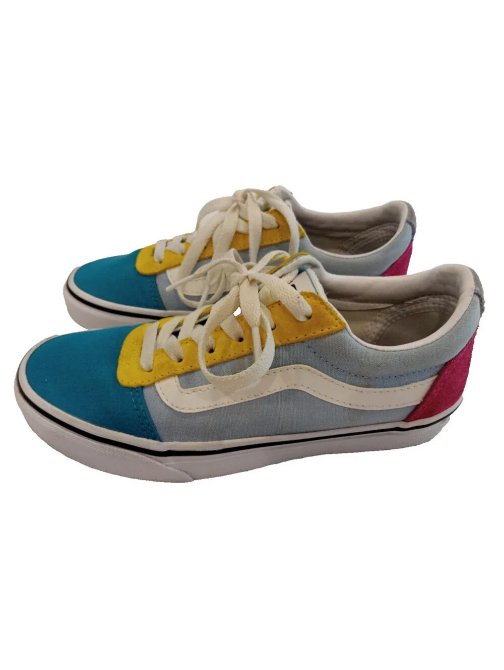 Vans Old Skool Ward Womens 6.5 Multi Color Block Teal Yellow Blue Pink Shoes